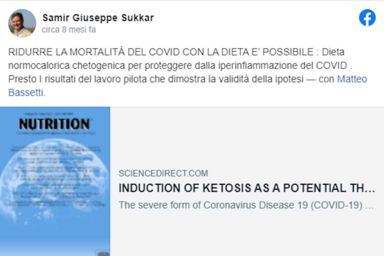 Dieta chetogenira normocalorica contro iperinfiammazione Covid