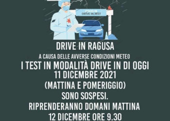 Ragusa drive in test covid sabato 11 dicembre chiuso per maltempo