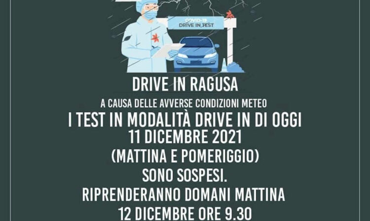 Ragusa drive in test covid sabato 11 dicembre chiuso per maltempo