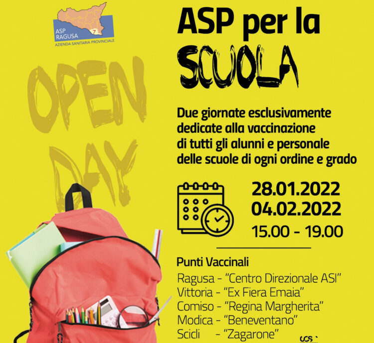 Due giornate in open day per la vaccinazione dedicata al mondo scolastico: 8 gennaio e 4 febbraio 2022