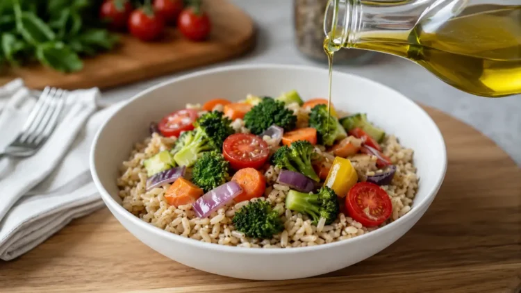 dieta riso integrale con ciotola di riso integrale e verdure fresche