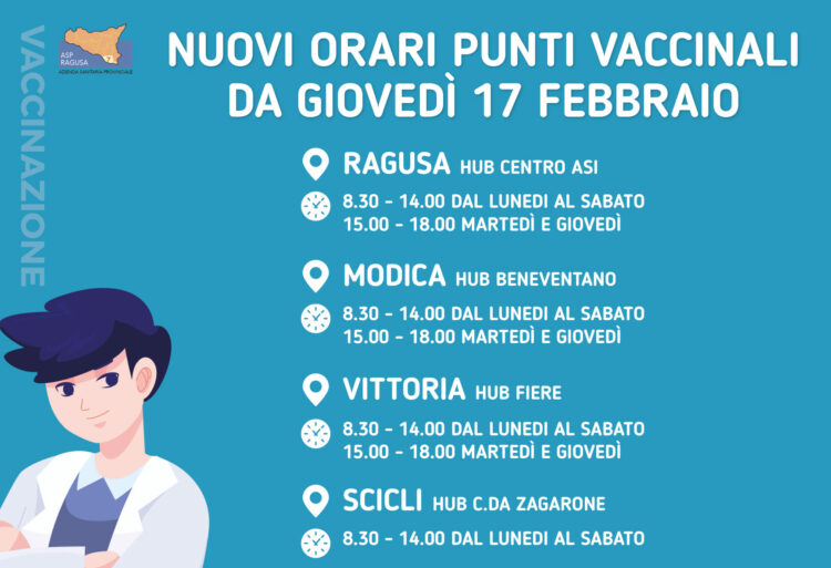 Asp Ragusa: nuovi orari negli Hub e nei centri vaccinali