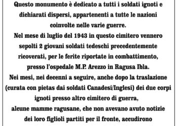 Domani al cimitero di Ragusa Ibla cerimonia per monumento al milite ignoto