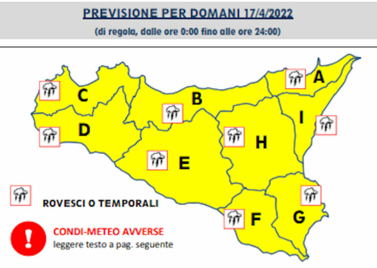 Meteo, Protezione Civile Sicilia: allerta gialla