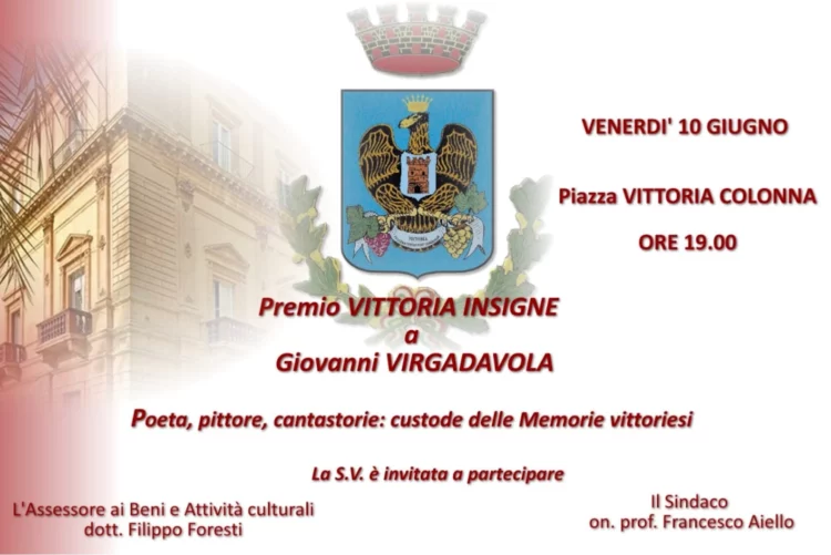 Vittoria, onorificenza al poeta Giovanni Virgadavola