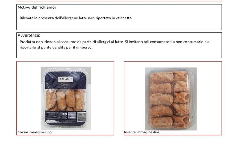 Cannoli vuoti Lidl richiamati dal Ministero della Salute