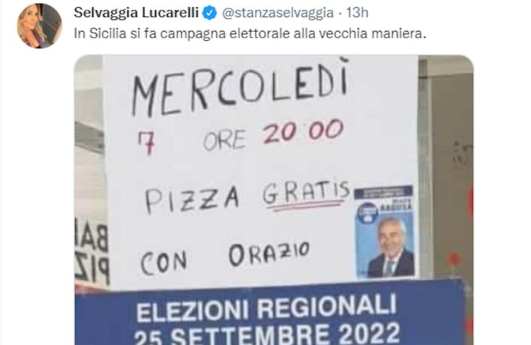 Selvaggia Lucarelli e il tweet su Ragusa: pizza gratis con Orazio