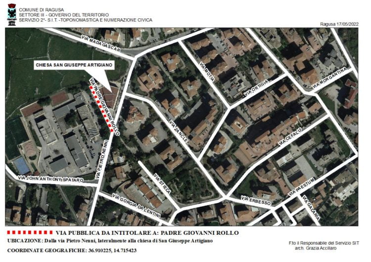 La via laterale alla parrocchia San Giuseppe Artigiano sarà intitolata a Padre Giovanni Rollo