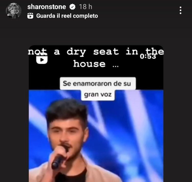 Sharon Stone condivide una esibizione del cantante catanese Luca Di Stefano