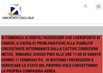 Maltempo, aeroporto di Comiso chiuso fino alle 11 di sabato