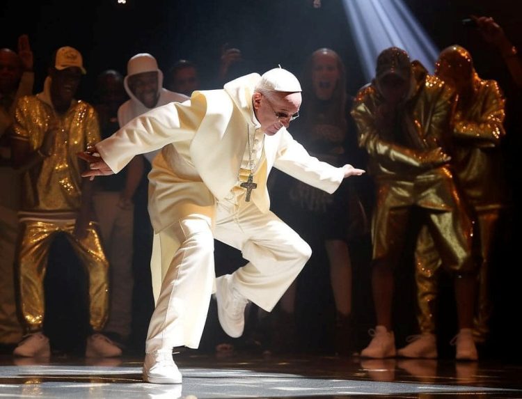 Papa Francesco "fake" non solo col piumino bianco da rapper ma anche in discoteca
