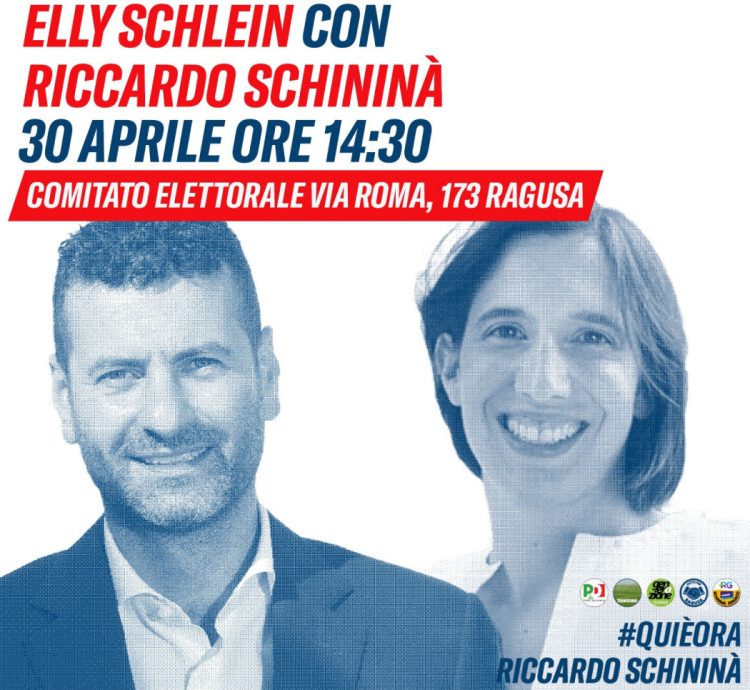 Elly Schlein domani a Ragusa per il candidato Riccardo Schininà