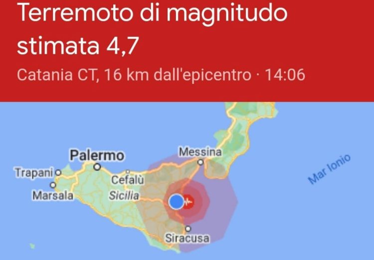 Forte terremoto a Catania, scossa avvertita a Siracusa e Ragusa