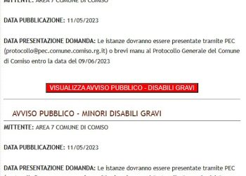 Comiso, 2 bandi per disabili gravi con scadenza il 9 giugno