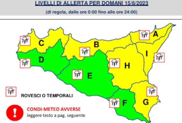 Allerta gialla domani 15 giugno: forti temporali in Sicilia