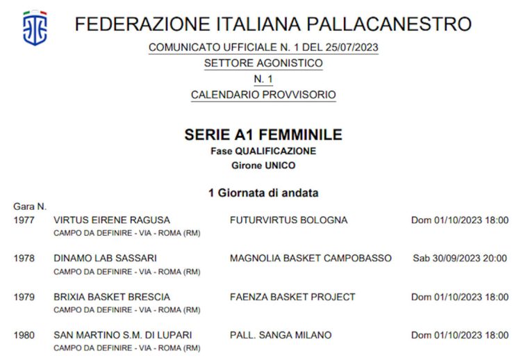 Passalacqua Ragusa: il nuovo calendario della stagione 2023/2024