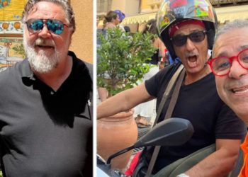 Russel Crowe e Fiorello a spasso per Taormina