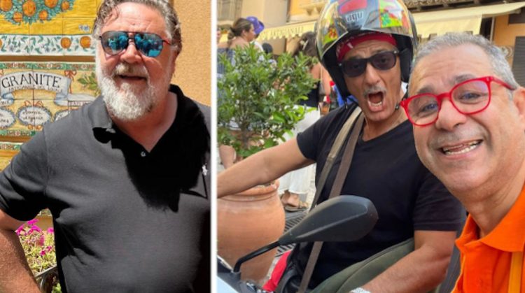 Russel Crowe e Fiorello a spasso per Taormina