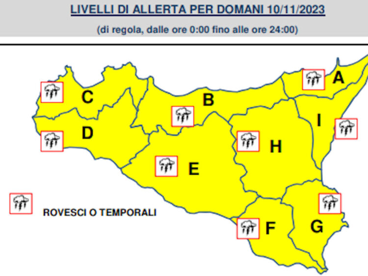 Maltempo in Sicilia: allerta gialla per domani 10 novembre