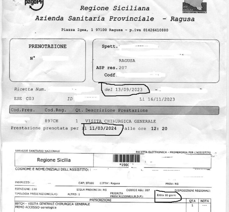 Liste di attesa inammissibili all'Asp di Ragusa: esposto alla Procura della Repubblica