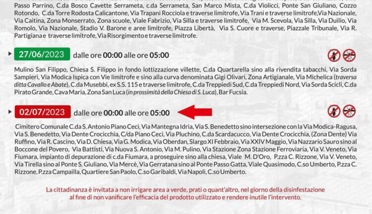 Disinfestazione Modica: modifica al calendario