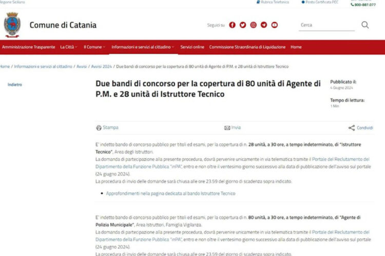 Concorso Catania, bando per 108 assunzioni a tempo determinato: come fare domanda