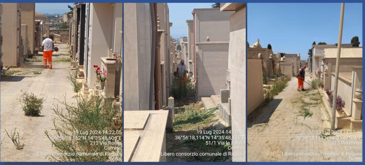 Scerbature e pulizia del cimitero di Comiso