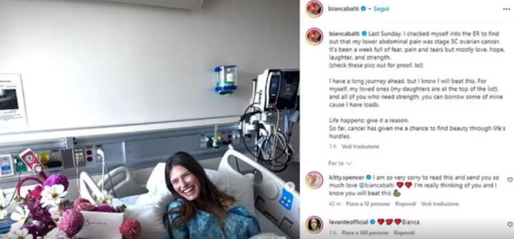 Bianca Balti operata per un tumore ovarico al terzo stadio: mi aspetta un lungo viaggio