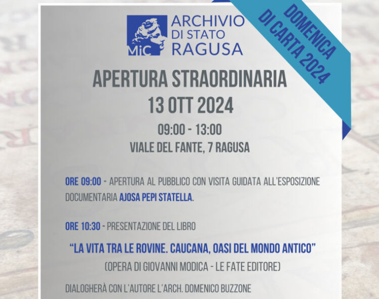 Domenica di Carta 2024 a Ragusa: apertura straordinaria Archivio di Stato