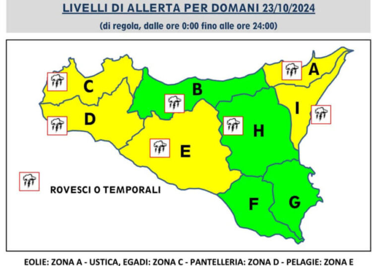 Maltempo in Sicilia, allerta meteo per piogge da isolate e a carattere temporalesco
