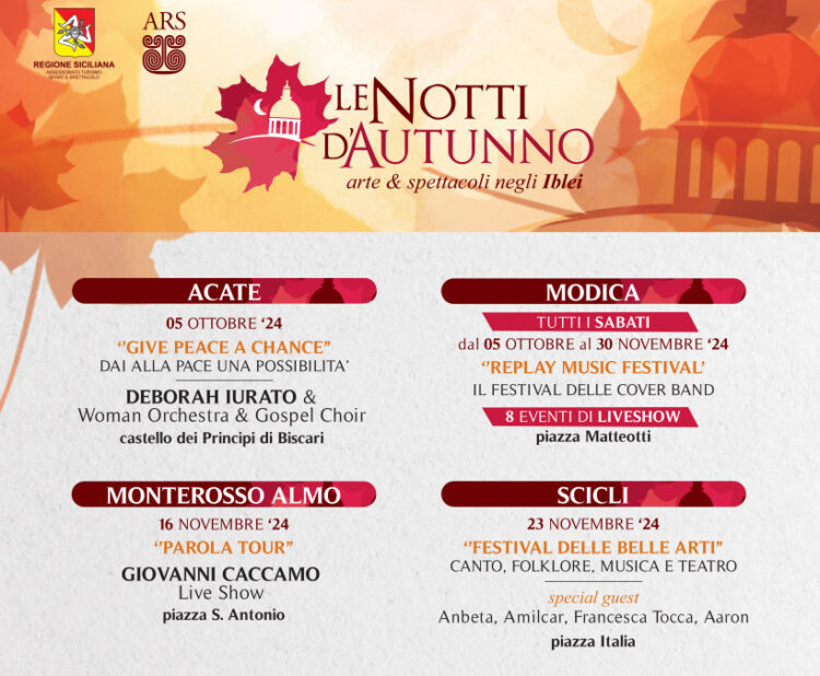 Le Notti d'Autunno a Modica, Scicli, Acate e Monterosso: le date dei concerti in piazza