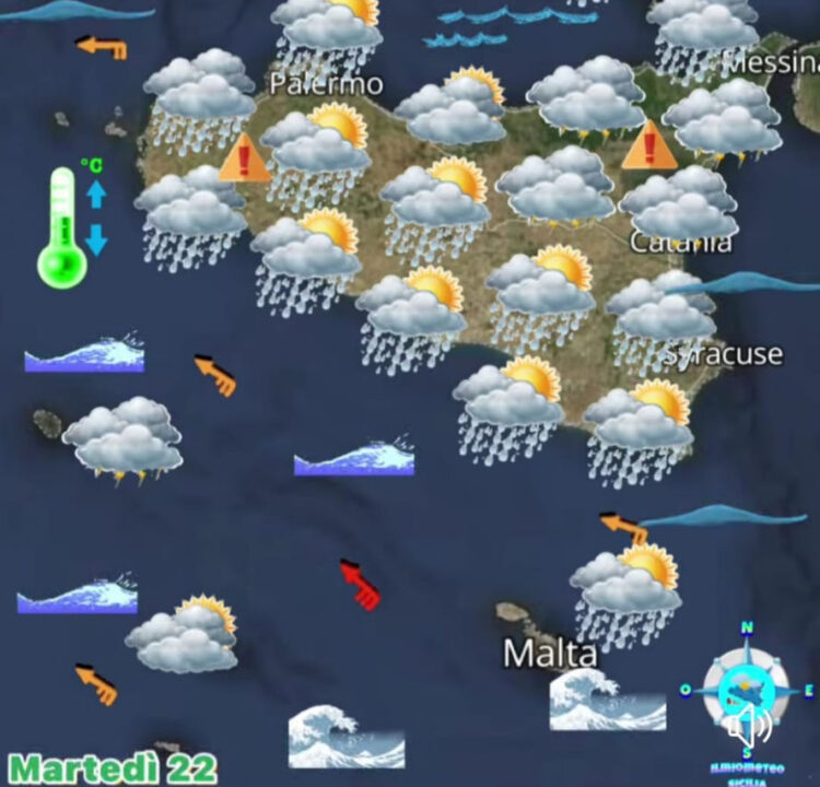 Maltempo, vortice ciclonico tra la Sicilia e la Tunisia: ancora temporali sui settori ionici