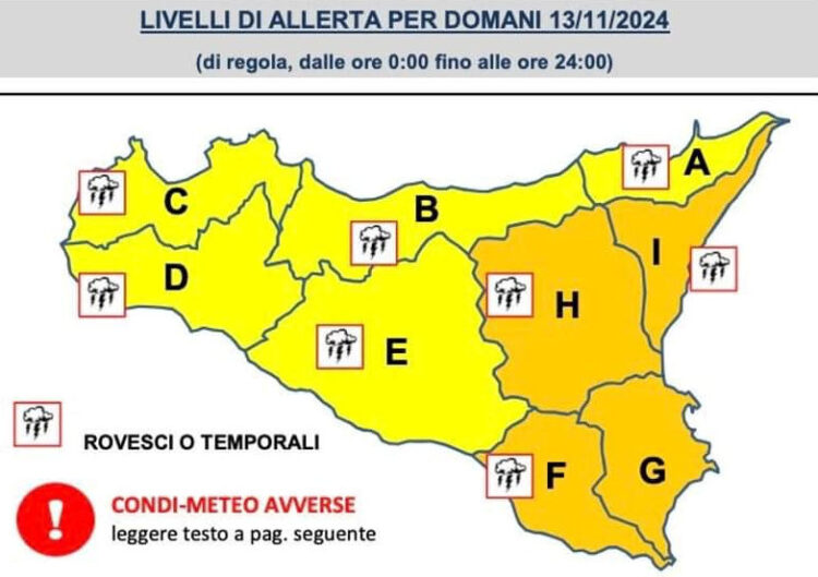 Maltempo in Sicilia: anche domani allerta meteo: arancione a Ragusa
