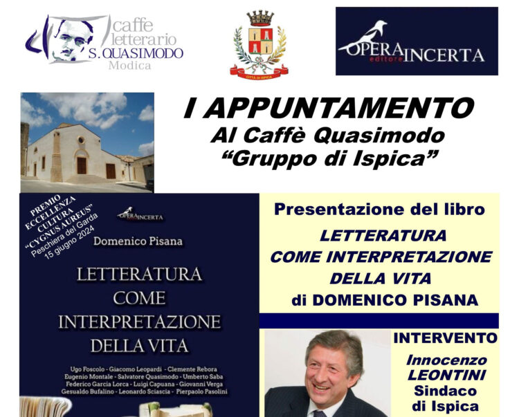 Al Quasimodo Gruppo di Ispica si presenta un libro di Domenico Pisana