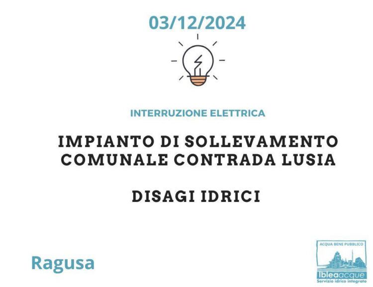 Ragusa, interruzione corrente elettrica impianto Lusia