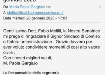 Pietra d'inciampo a Comiso, la senatrice Liliana Segre ringrazia il sindaco Schembari