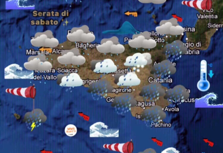 Maltempo in Sicilia per vortice ciclonico in arrivo dal nord Africa: piogge e temporali