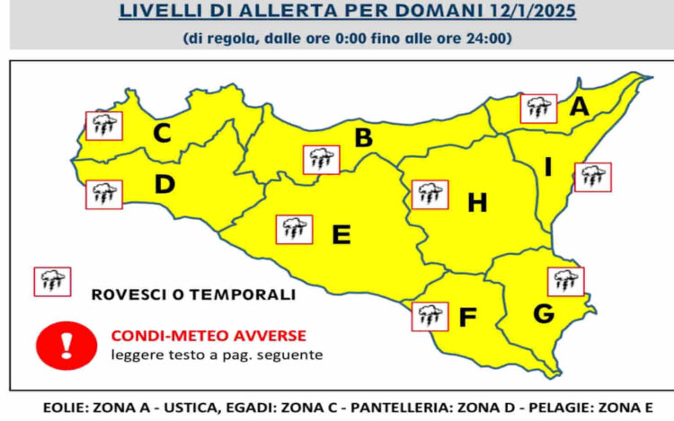 Allerta meteo gialla in Sicilia: piogge, temporali, venti forti e mareggiate