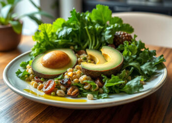 piatto con avocado farro e sedano