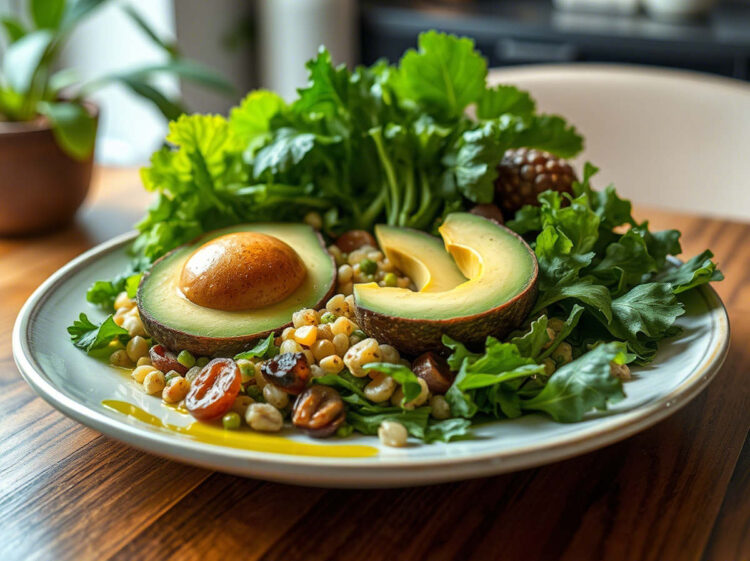 piatto con avocado farro e sedano
