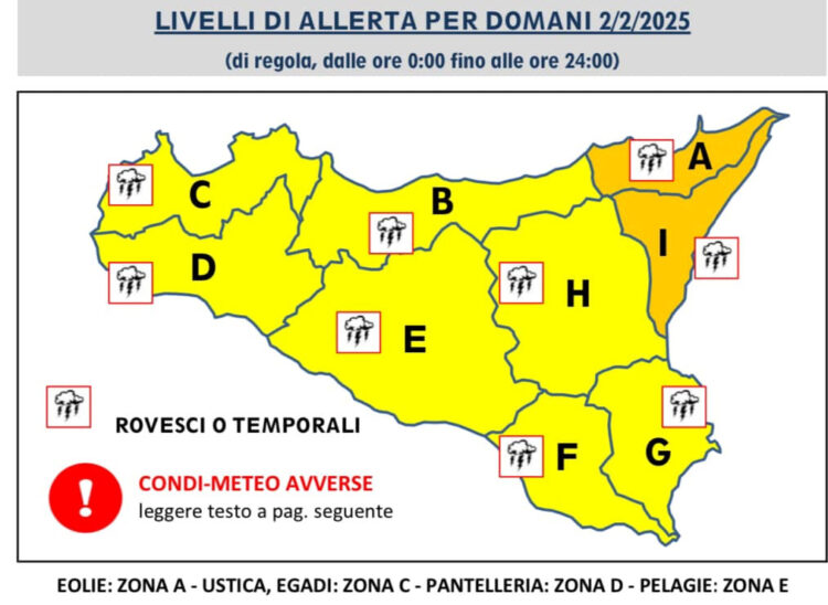Maltempo in Sicilia, domenica di allerta meteo: piogge e temporali già da stasera