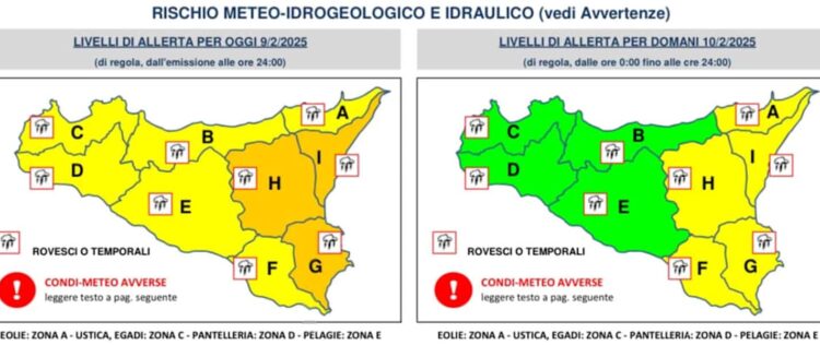 Maltempo in Sicilia: allerta meteo, forti piogge e temporali previsti per il 9 e 10 febbraio