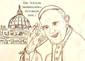 Papa Francesco in una vignetta a Ragusa, il ritorno in Vaticano: Sono felicissimo
