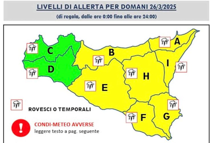 Maltempo in Sicilia: nuova allerta meteo per temporali e attività elettrica