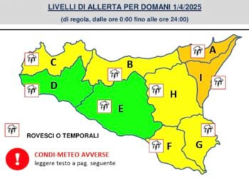 Maltempo in Sicilia, domani 1 aprile allerta temporali e venti di burrasca
