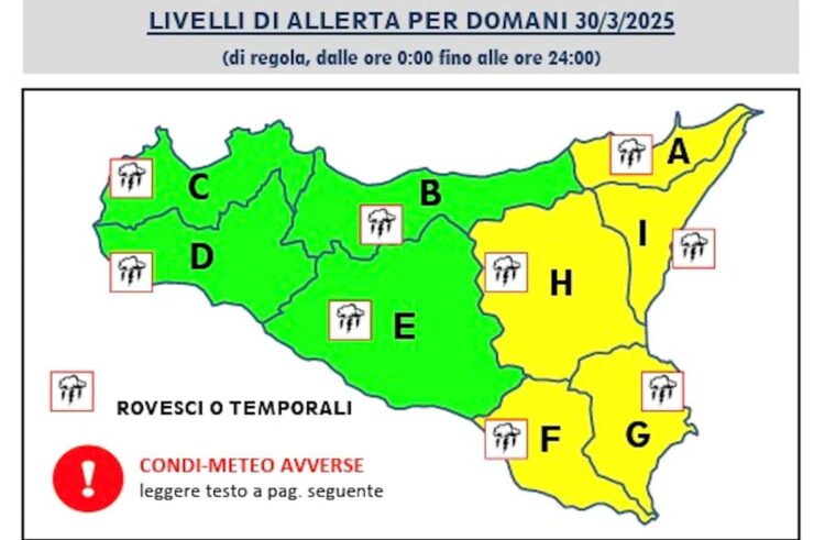 Maltempo in Sicilia, domani allerta gialla da Ragusa a Messina: piogge e venti di burrasca