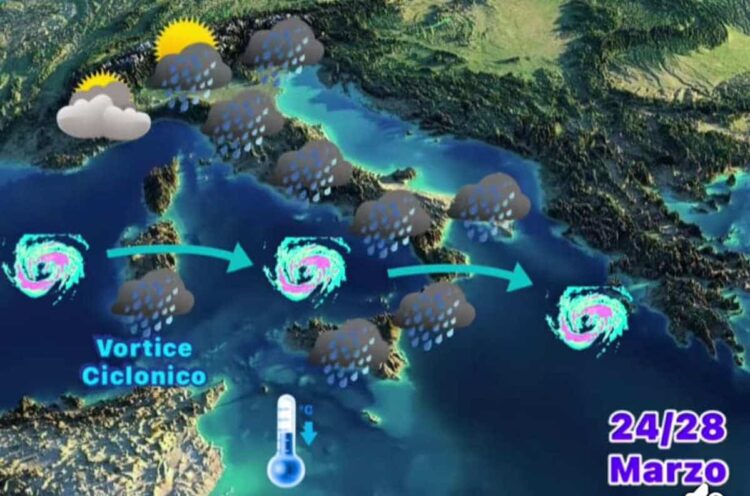Maltempo in Sicilia: vortice ciclonico nel Mediterraneo: piogge e crollo temperature