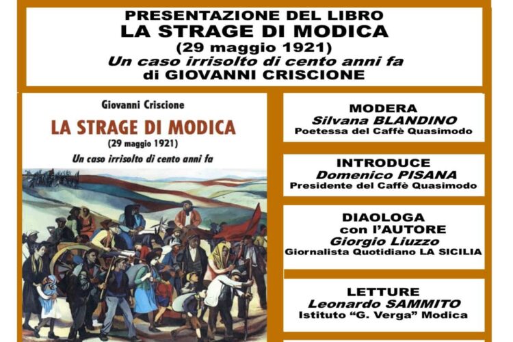 Modica, si presenta La Strage di Modica di Giovanni Criscione