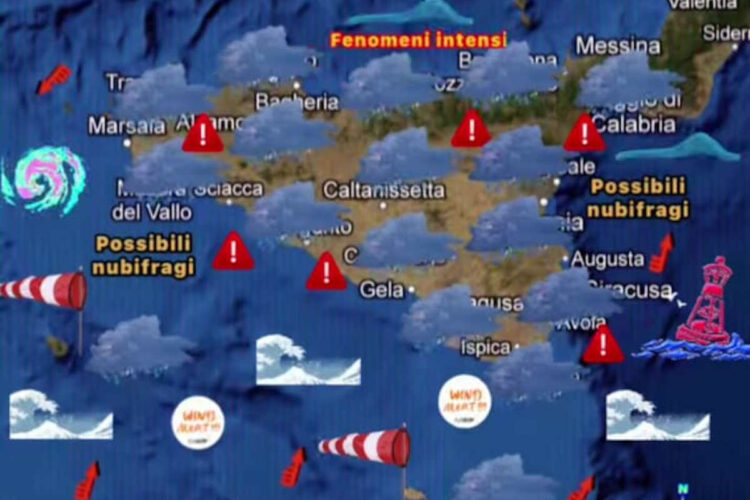 Maltempo in Sicilia, vortice afro mediterraneo Ines con venti di tempesta e rischio nubifragi