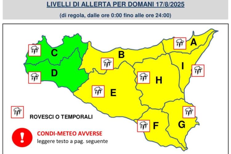Maltempo in Sicilia: allerta meteo per temporali per le prossime 18-24 ore